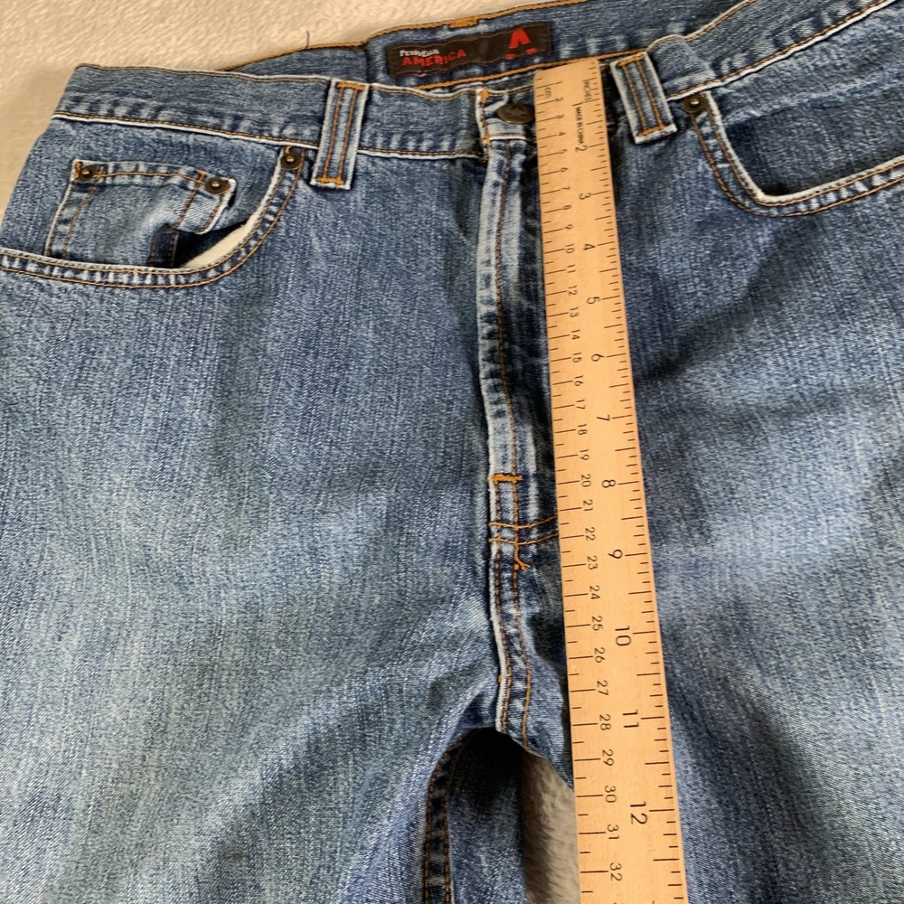 Perry‎ Ellis America Jeans Mens 32x32(32x28) Blue Straight Leg Raw Hem Denim - Picture 6 of 12